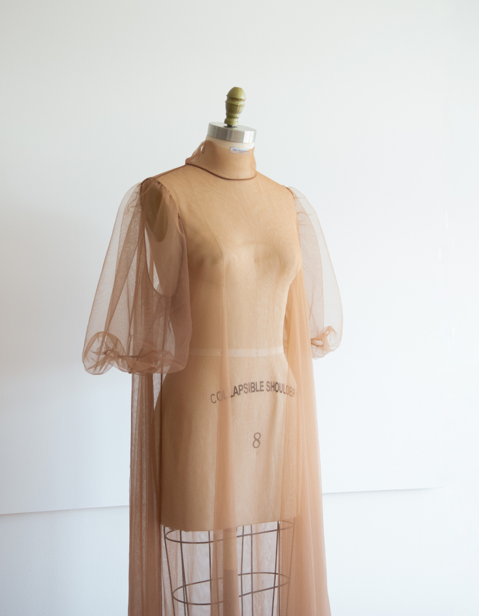Beigey brown tulle smock maxi dress by the lotus bloom co.