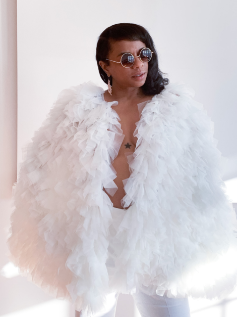 Ivory ruffle tulle cape by the lotus bloom co.