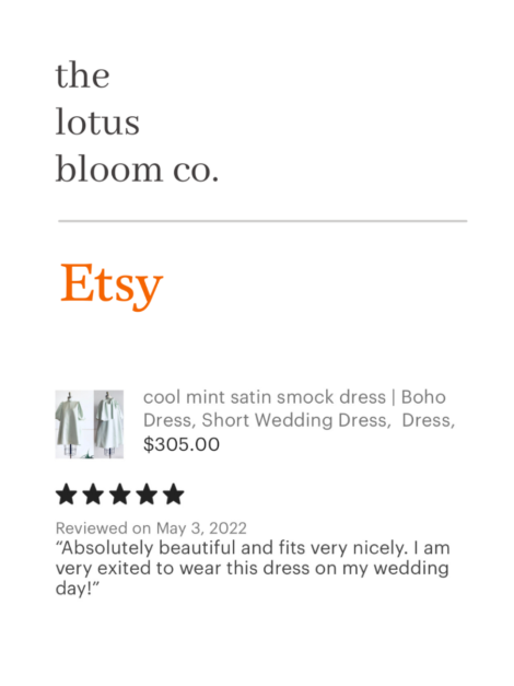 Etsy customer 5-star review of satin smock dress by the lotus bloom co.